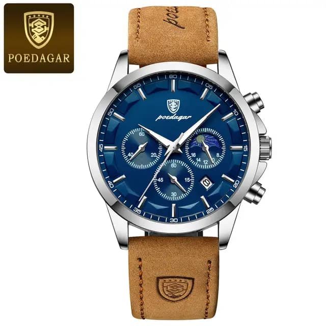 Montre POEDAGAR 613 bleu Bracelet en cuire